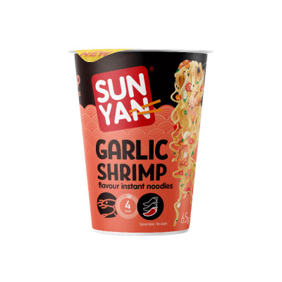 SUN YAN ā/p nūdeles ar garneļu garšu, traukā (8x65g)